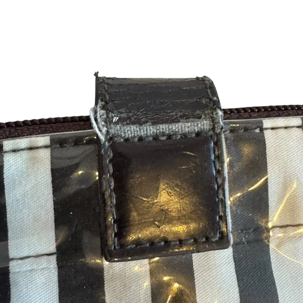 HENRI BENDEL iconic stripe Makeup Case Travel Cosmetic Bag clutch double sided